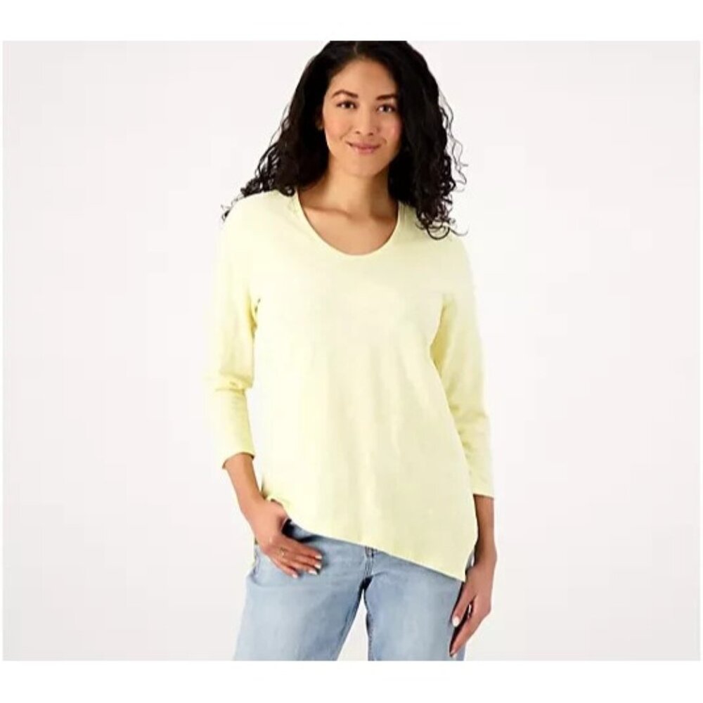 Studio Park x Amy Stran Asymmetrical Hem T-Shirt Light Yellow  X-Small A586169